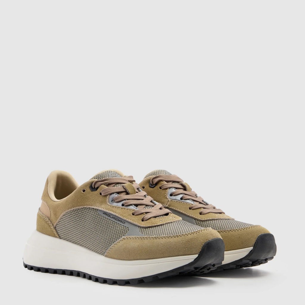 SNEAKER STRINGATA CAMOSCIO E TELA PIQUADRO